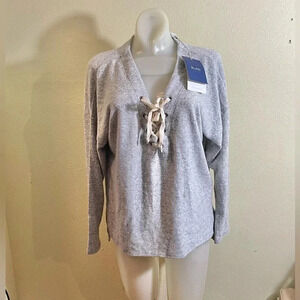 Rohb by Joyce Azria Size S Loungewear Tie-Up Top Sweater Rayon Soft Gray NEW